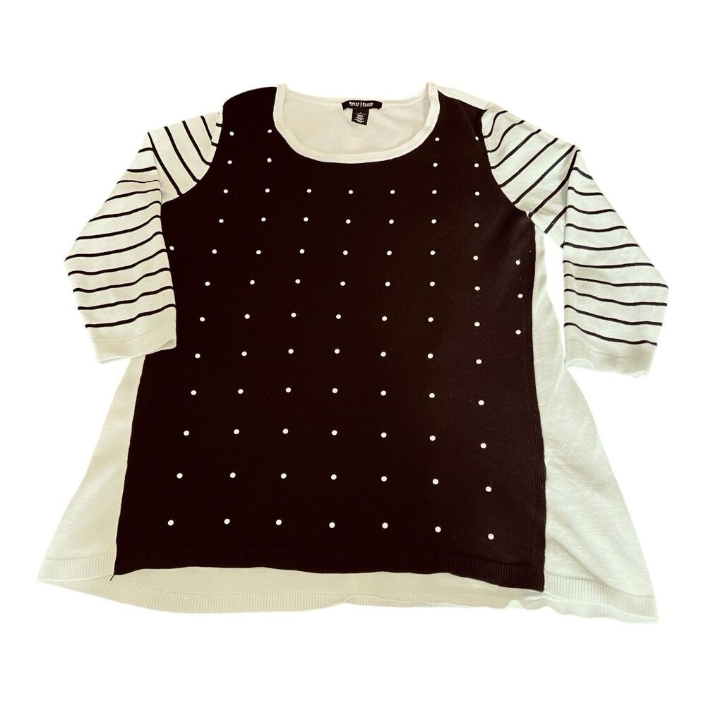 White House Black Market Studded Top Size M Black And White 3/4 Sleeves